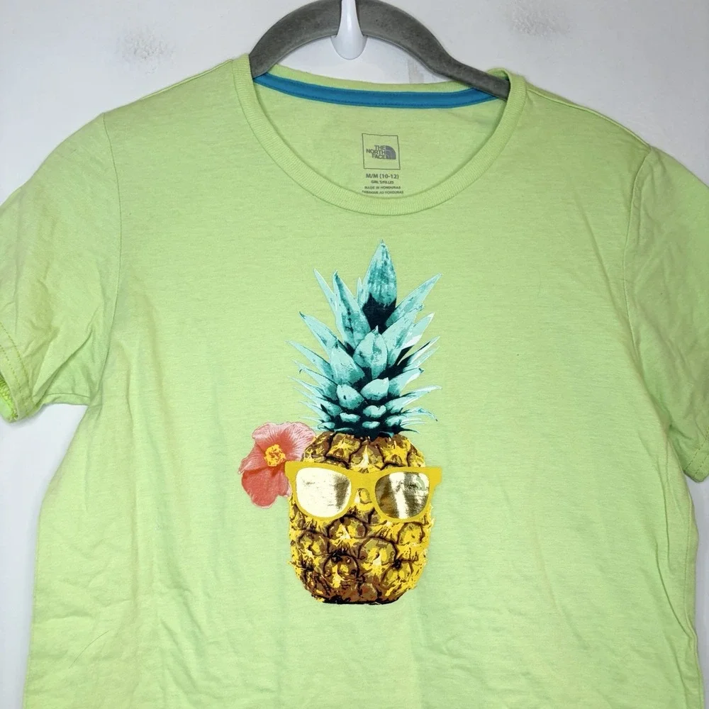 The North Face Girls Lime Green Tropical Pineapple Hawaiian T-Shirt Crew M 10-12
